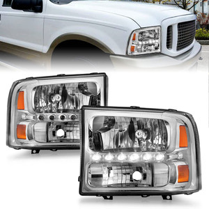 Chrome Clear Lens Headlight Assembly w/1pc LED for 1999-04 Ford F-250 Super Duty