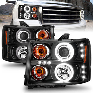 Black Clear Lens Headlight Assembly w/Halo for 07-14 GMC Sierra 2500 HD [CCFL]