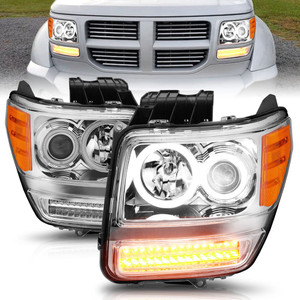 Chrome Clear Lens Projector Headlight Set w/Halo for 07-11 Dodge Nitro [G2 CCFL]