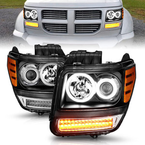 Black Clear Lens Projector Headlight Set w/Halo for 2007-2011 Dodge Nitro [G2]