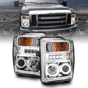 Chrome Clear Lens Headlights w/Halo for 08-10 Ford F-250 Super Duty [CCFL]