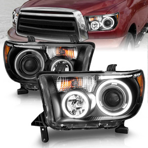 Black Clear Lens Headlights for 08-15 Toyota Sequoia w/o Auto Leveling [CCFL]