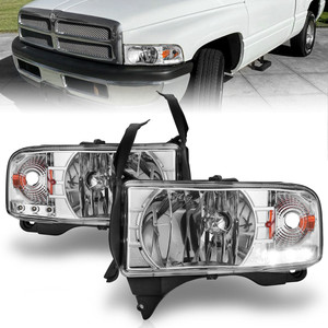 Chrome Clear Lens Crystal Headlight Set w/1pc LED for 1994-2002 Dodge Ram 2500