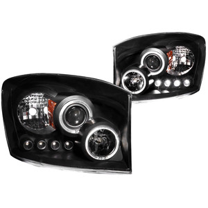 Black Clear Lens Projector Headlight Set w/Halo for 2006-2009 Dodge Ram 2500