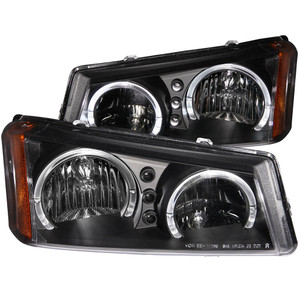 Black Clear Lens Crystal Headlight Set w/Halo for 03-06 Chevy Avalanche 1500