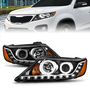 Black Clear Lens Projector Headlight Set w/Halo for 2011-2013 Kia Sorento [CCFL]