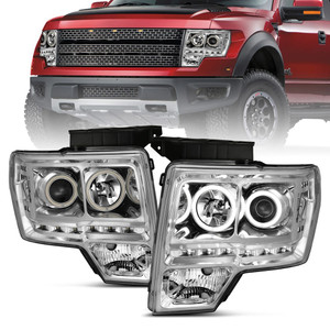 Chrome Clear Lens Headlights w/Halo for 09-14 Ford F-150 w/o HID [G2 CCFL]