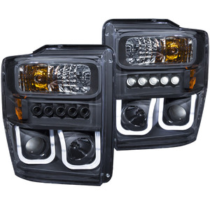 Black Clear Lens Headlight Set for 08-10 Ford F-250 SD w/o Sealed Beam Lights