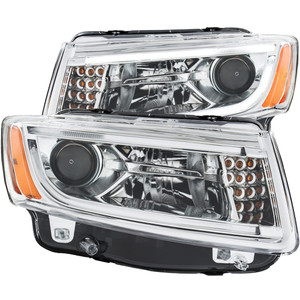 Chrome Clear Lens Headlights for 14-16 Jeep Grand Cherokee w/o HID [Plank Style]