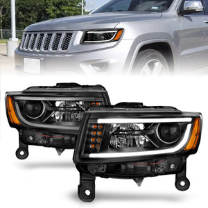 Black Clear Lens Projector Headlight Set for 2014-16 Jeep Grand Cherokee w/o HID