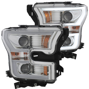 Chrome Amber Lens Headlight Assembly for 15-17 Ford F-150 w/o HID [Plank Style]
