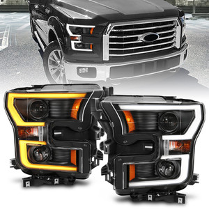 Black Clear Lens Headlight Assembly w/Switchback for 15-17 Ford F-150 w/o HID