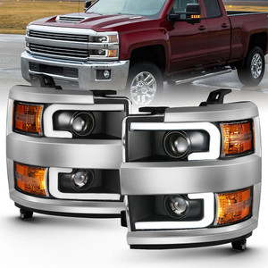 Black Clear Lens Projector Headlight Set for 2015-19 Chevrolet Silverado 2500 HD