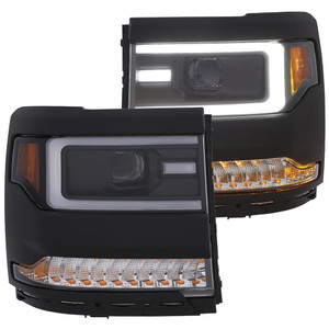 Black Clear Lens Projector Headlight Set for 16-18 Chevy Silverado 1500 w/o LED