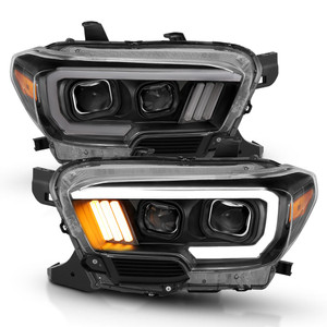 Black Clear Lens Projector Headlight Set for 2016-2023 Toyota Tacoma w/LED