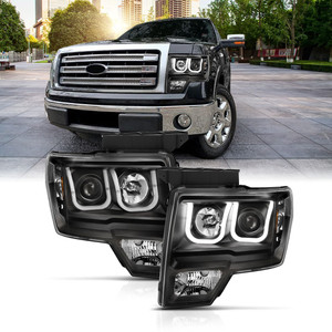 Black Clear Lens Headlight Assembly w/Switchback for 09-14 Ford F-150 w/o HID