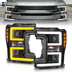 Black Clear Lens Projector Headlight Set for 17-19 Ford F-250 Super Duty w/o LED