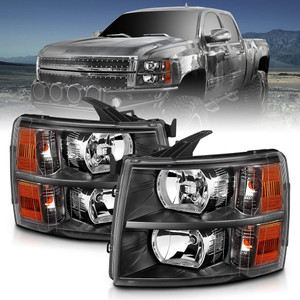 Black Clear Lens Crystal Headlight Set for 2007-2014 Chevrolet Silverado 2500 HD