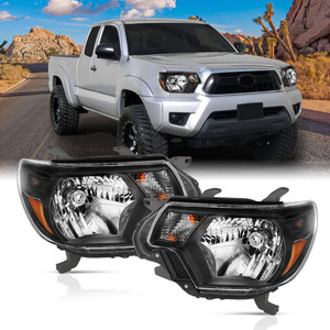 Black Clear Lens Crystal Headlight Set for 2012-2015 Toyota Tacoma