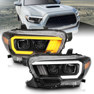 Black Clear Lens Projector Headlight Set for 2016-23 Toyota Tacoma [Plank Style]