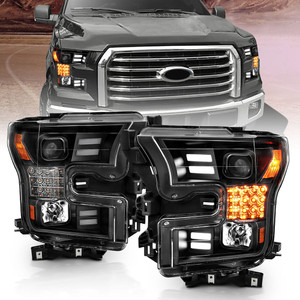 Black Clear Lens Headlight Assembly w/Sequential for 15-17 Ford F-150 w/o HID