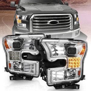 Black Clear Lens Headlight Assembly for 15-17 Ford F-150 w/o HID [Plank Style]