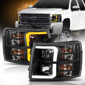 Black Clear Lens Headlights w/Switchback for 07-14 Chevy Silverado 2500 HD