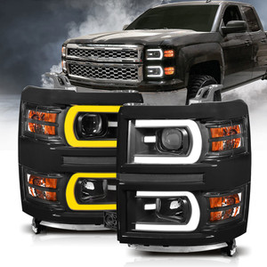 Black Clear Lens Projector Headlight Set for 2014-2015 Chevrolet Silverado 1500