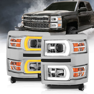 Chrome Clear/Amber Lens Headlight Set for 14-15 Chevy Silverado 1500 [Plank]