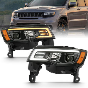 Black Clear Lens Projector Headlight Set for 2017-22 Jeep Grand Cherokee w/o HID