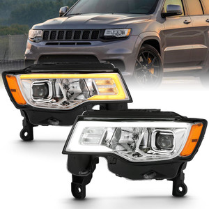 Chrome Clear/Amber Lens Headlights for 17-22 Jeep Grand Cherokee w/o HID [Plank]