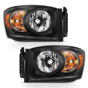 Black Clear Lens Crystal Headlight Set for 2006-2009 Dodge Ram 2500
