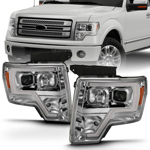 Chrome Clear Lens Projector Headlight Set for 2009-2014 Ford F-150 [Plank Style]