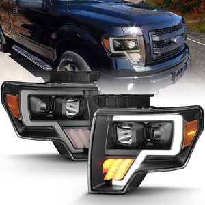 Black Clear Lens Projector Headlight Set for 2009-2014 Ford F-150 w/o HID [G4]