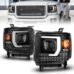 Black Clear Lens Projector Headlight Set for 2014-2016 GMC Sierra 3500 HD