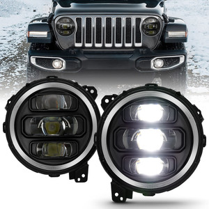 Black Clear Lens LED Projector Headlight for 2018-2024 Jeep Wrangler