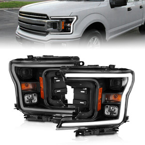 Black Clear Lens Projector Headlight Set w/Halo for 2018-2020 Ford F-150