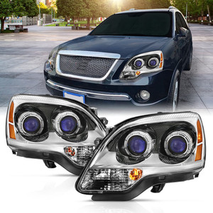 Chrome Clear Lens Crystal Headlight Set w/Reflector for 2007-2012 GMC Acadia