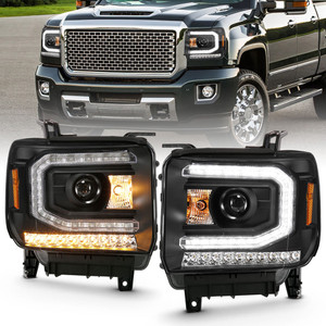 Black Clear Lens Projector Headlight Set for 2016-2019 GMC Sierra 1500 w/HID