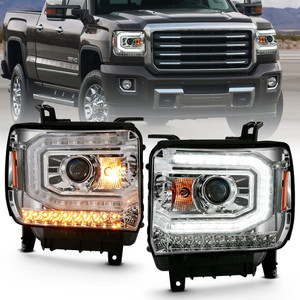 Chrome Clear Lens Headlights wSequential for 16-19 GMC Sierra 1500 w/HID [Plank]