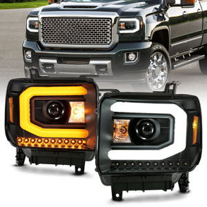 Black Clear Lens Projector Headlight Set for 2014-2015 GMC Sierra 1500