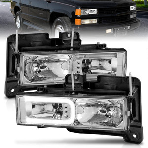 Black Clear Lens Crystal Headlight Set for 1988-1999 GMC C/K1500