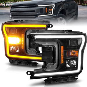 Black Clear Lens Projector Headlight Set for 2018-2020 Ford F-150 w/Halogen