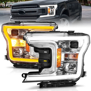 Chrome Clear Lens Headlights w/Switchback for 18-20 Ford F-150 w/Halogen [Plank]