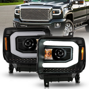 Black Clear Lens Headlight Assembly w/Halo for 14-15 GMC Sierra 1500 w/o LED