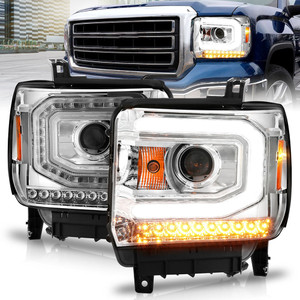Chrome Clear Lens Headlight Assembly w/Halo for 14-15 GMC Sierra 1500 w/o LED