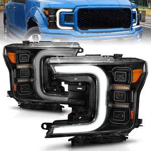 Black Clear Lens LED Projector Headlight w/Light Bar for 2018-2020 Ford F-150