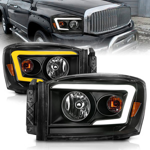 Black Clear Lens Headlights w/Switchback for 06-09 Dodge Ram 2500 w/Halogen