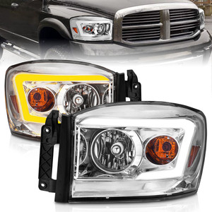 Chrome Clear Lens Headlight Set w/Switchback for 06-09 Dodge Ram 2500 w/Halogen