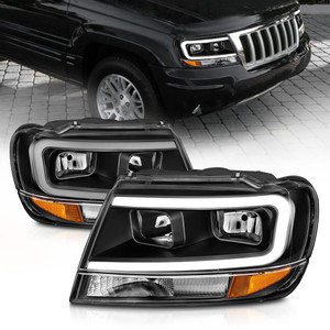 Black Clear Lens Crystal Headlight Set for 1999-2004 Jeep Grand Cherokee